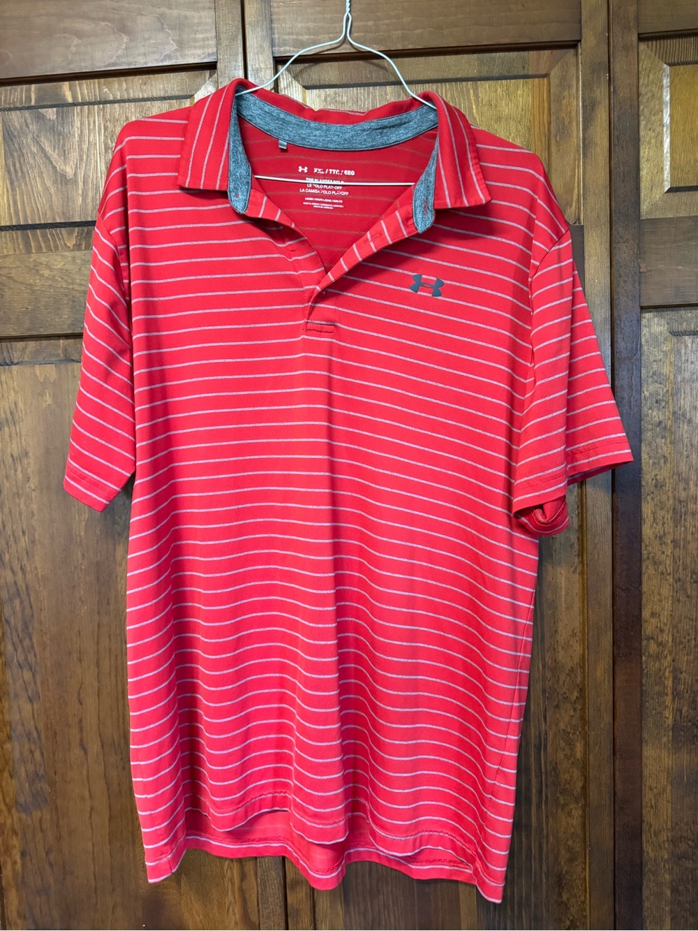 Under Armour Red Striped Polo with Grey Trim